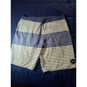 RVCA Performance Stretch Board Shorts Mens Gray Blue Stripe - Size 38